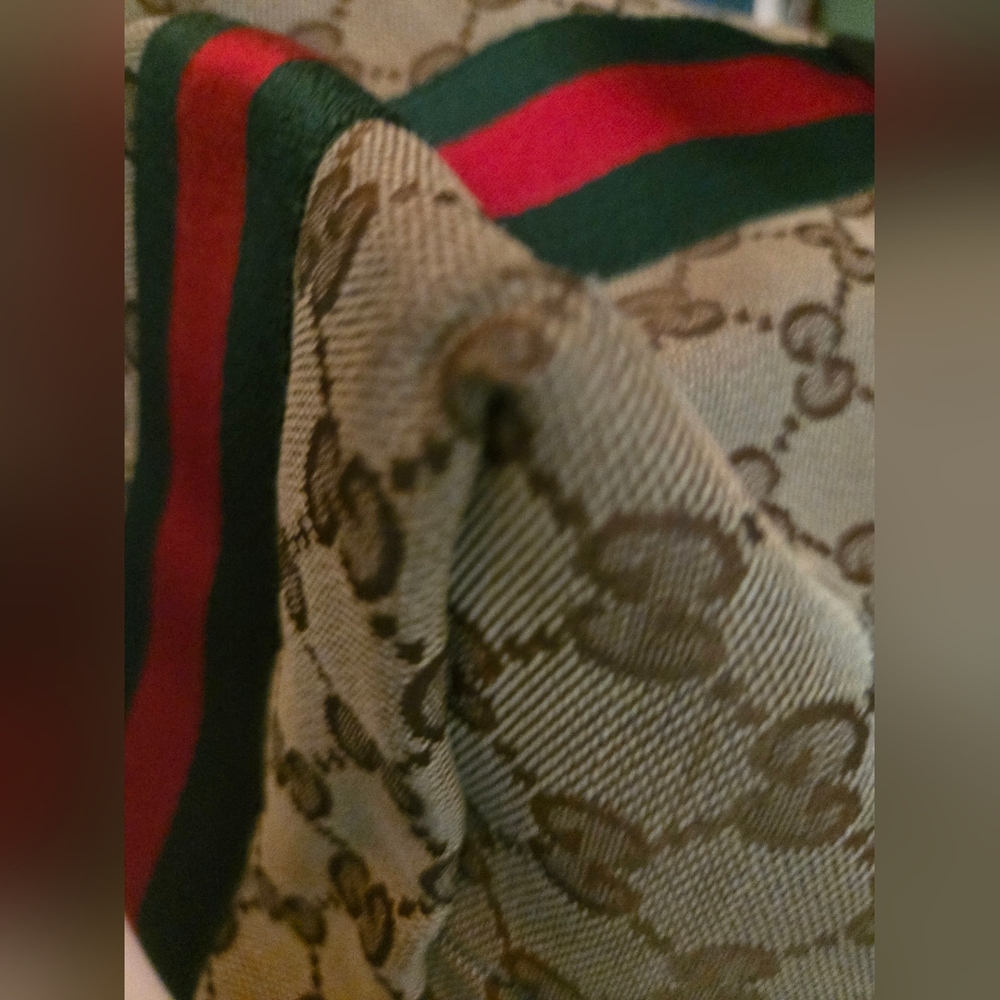 GUCCI Tote Bag Jolie Vintage Sherry Line Brown Canvas Classic Red Green Stripes - Picture 14 of 16